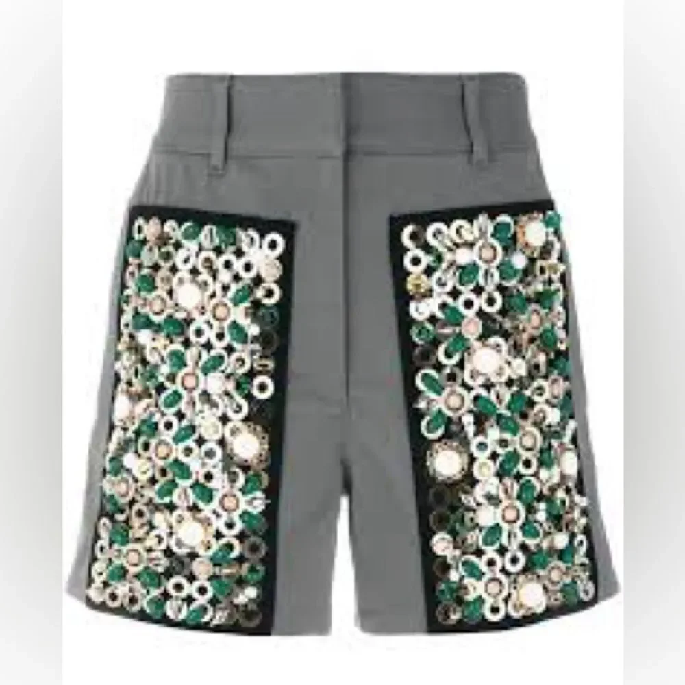 Prada $1980 Runway Embroidered Drill Shorts 38